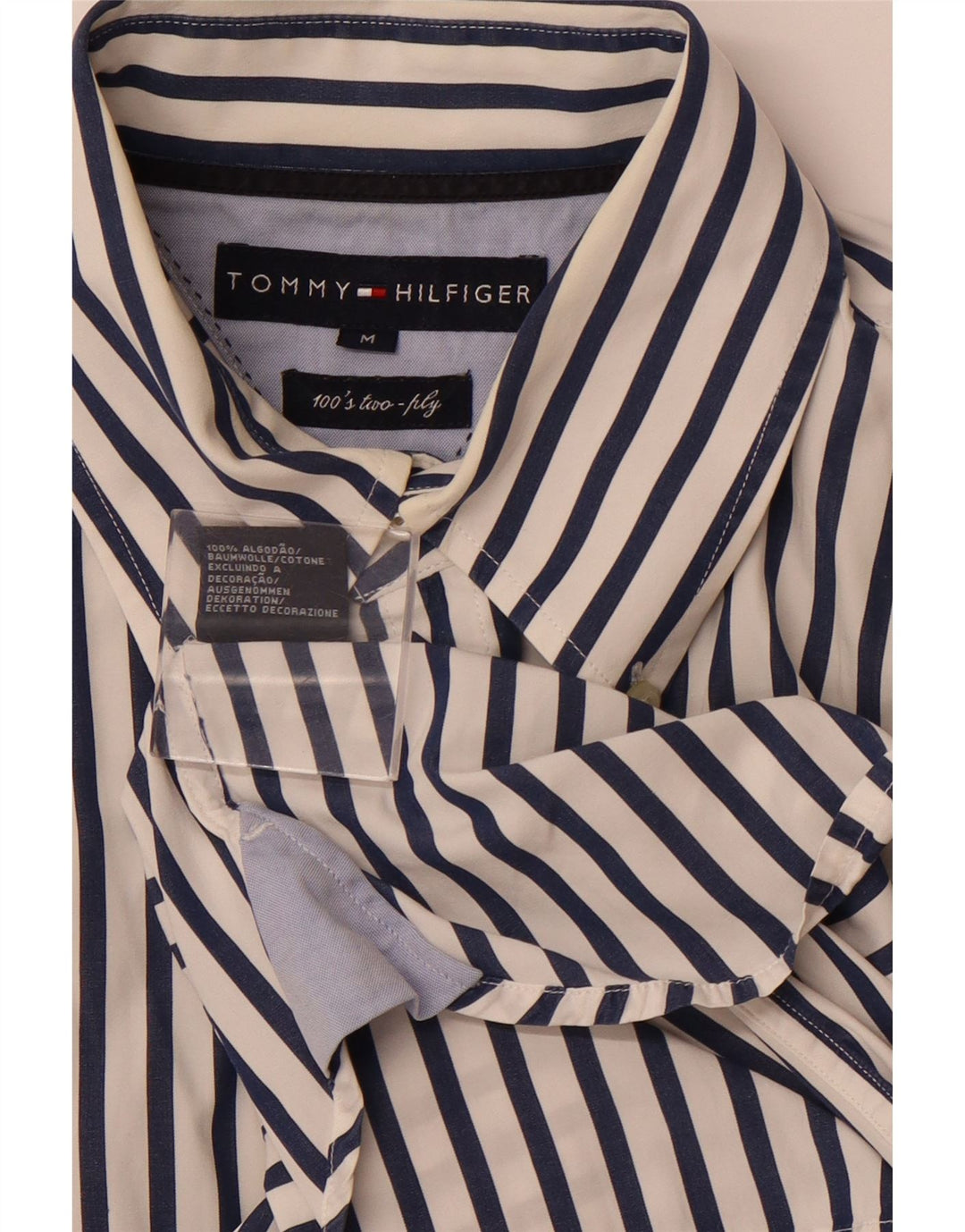 TOMMY HILFIGER Mens Shirt Medium White Striped Cotton