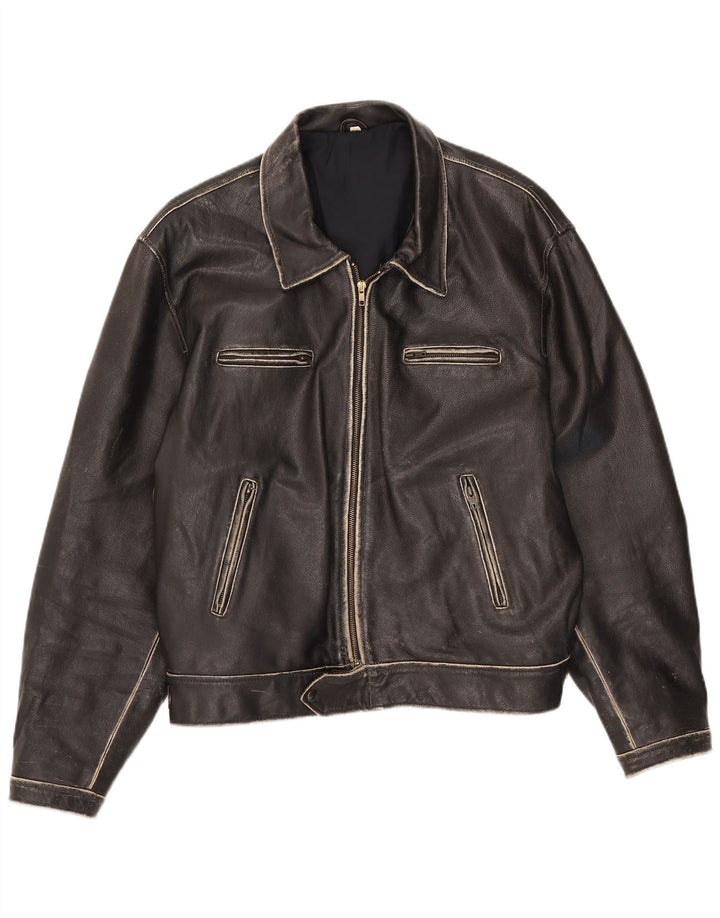 Vintage Mens Leather Jacket IT 54 2XL Black