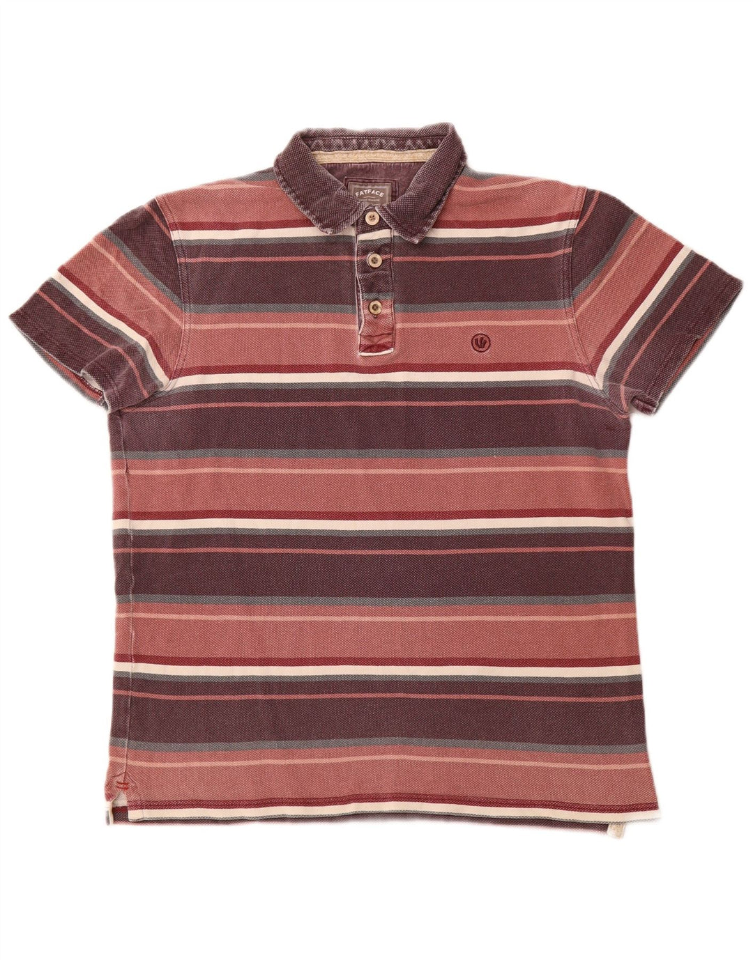 FAT FACE Mens Polo Shirt Medium Burgundy Striped Cotton