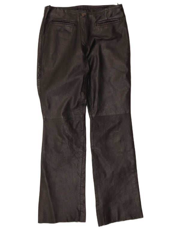 VINTAGE Womens Bootcut Leather Trousers UK 12 Medium W30 L32 Black