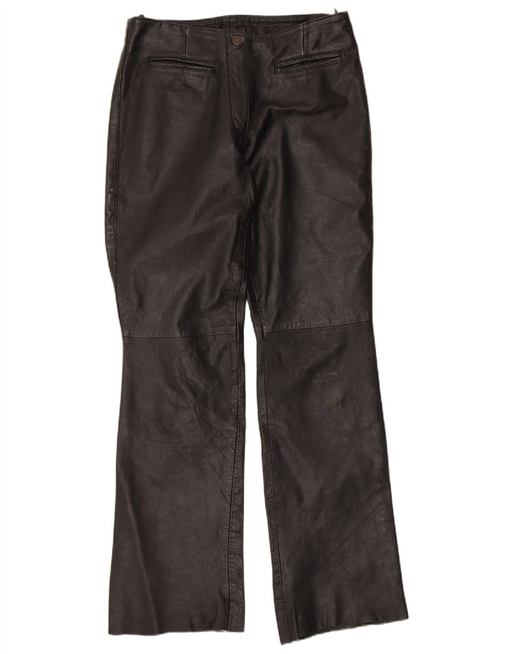 VINTAGE Womens Bootcut Leather Trousers UK 12 Medium W30 L32 Black