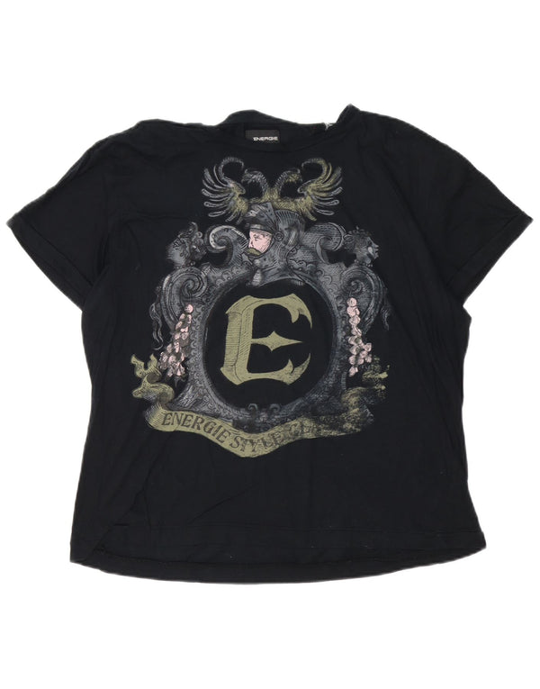 Energie Womens Graphic T-Shirt Top UK 18 XL Black Cotton