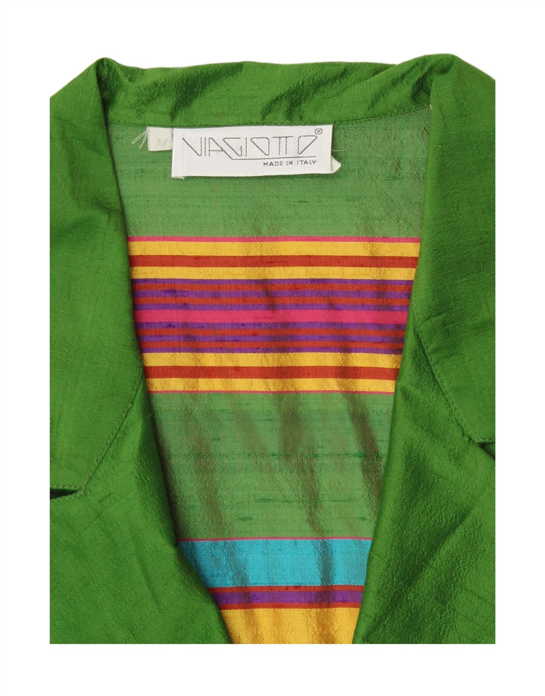 VINTAGE Womens Short Sleeve Cardigan Top UK 12 Medium Green Striped Retro