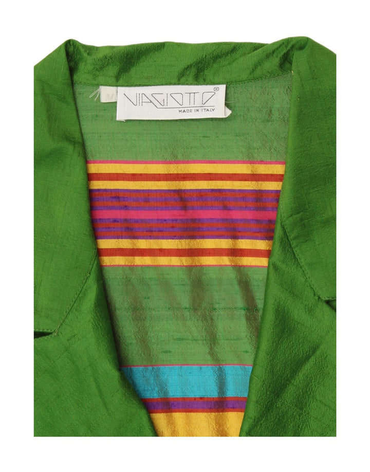 VINTAGE Womens Short Sleeve Cardigan Top UK 12 Medium Green Striped Retro