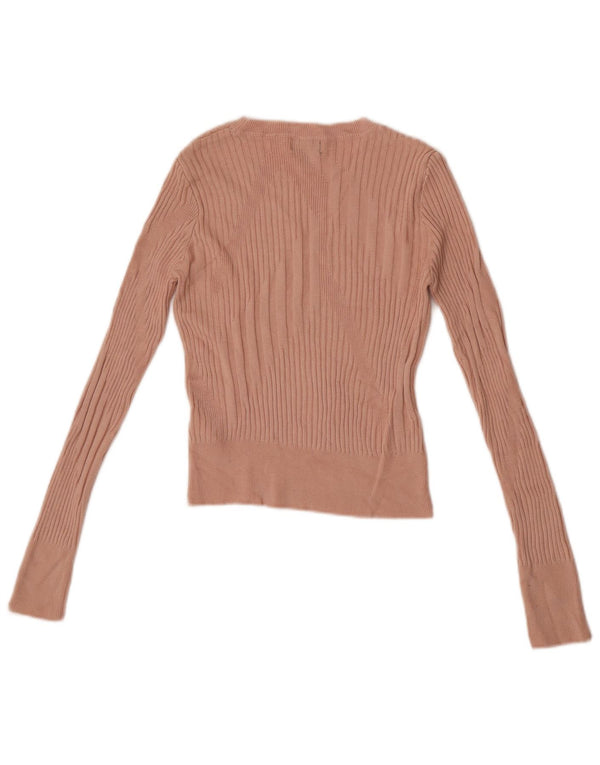 Topshop Womens Crop Top Long Sleeve UK 6 XS Pink Viscose