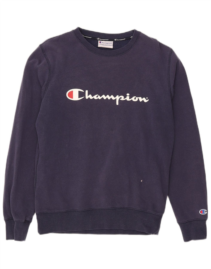 Champion Mens Graphic Sweatshirt Jumper Small Navy Blue Cotton