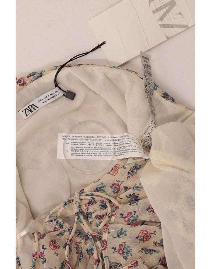 Zara Womens Strapless Top UK 8 Small Beige Floral Polyester