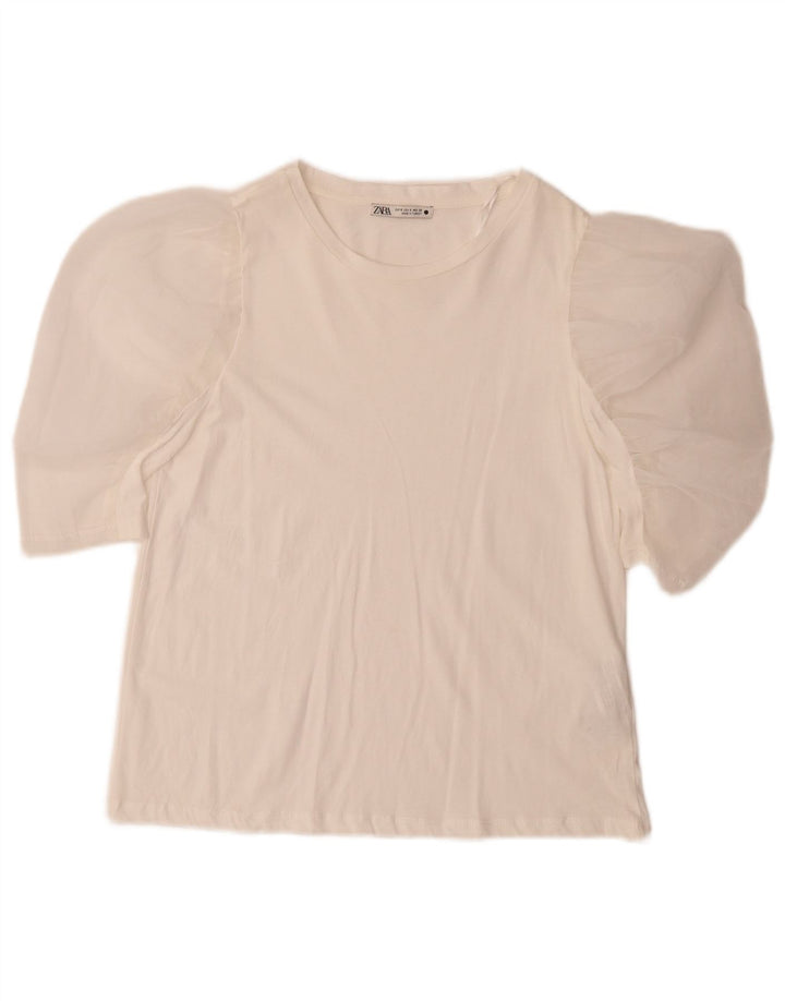 Zara Womens Blouse Top UK 10 Small White Cotton