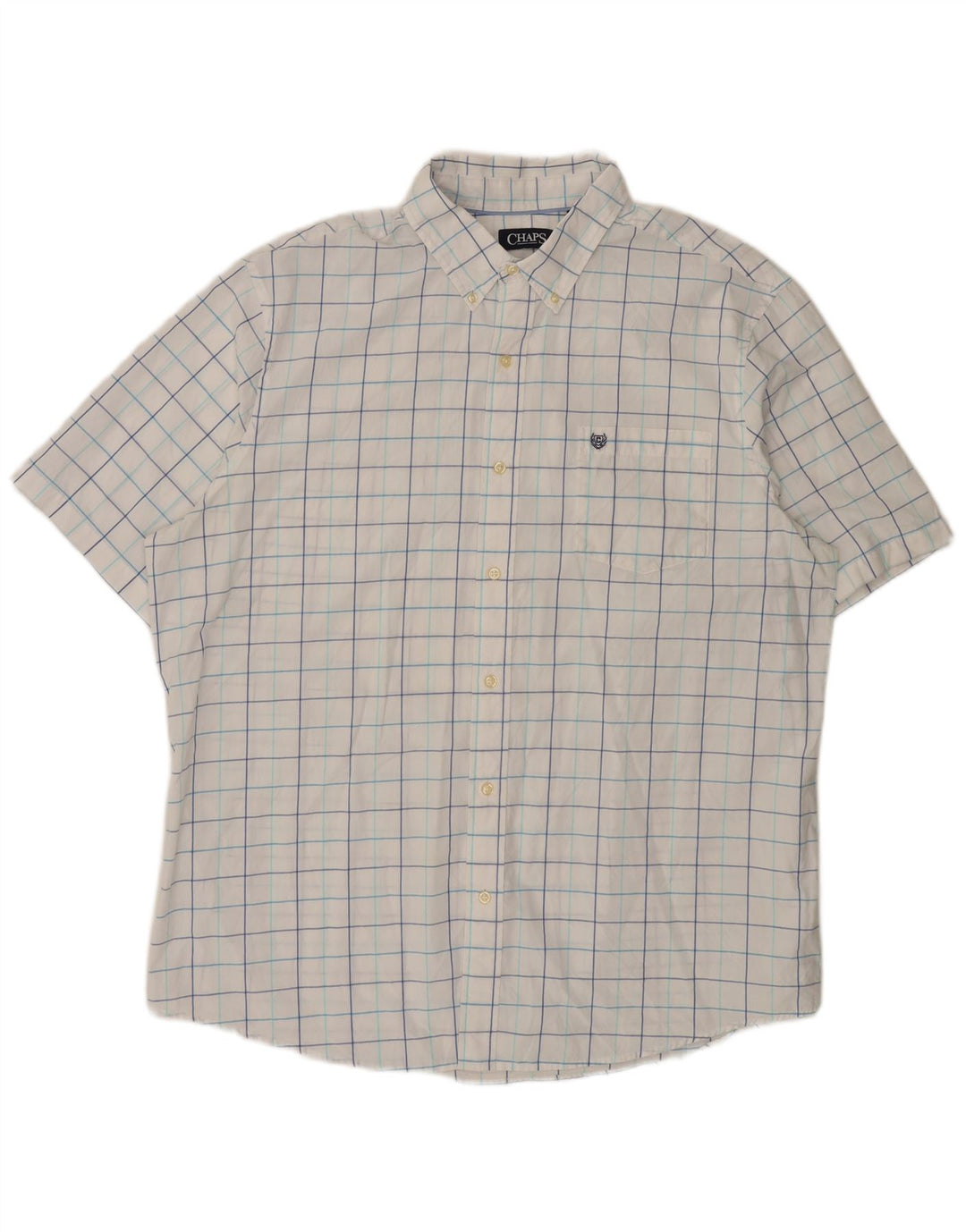 CHAPS Mens Short Sleeve Shirt 2XL White Check Cotton