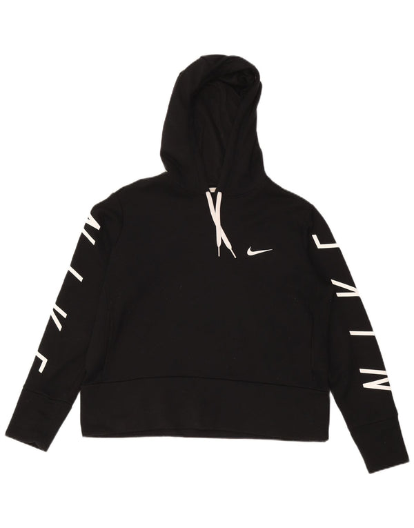 NIKE Womens Crop Graphic Hoodie Jumper UK 14 Medium Black Polyester