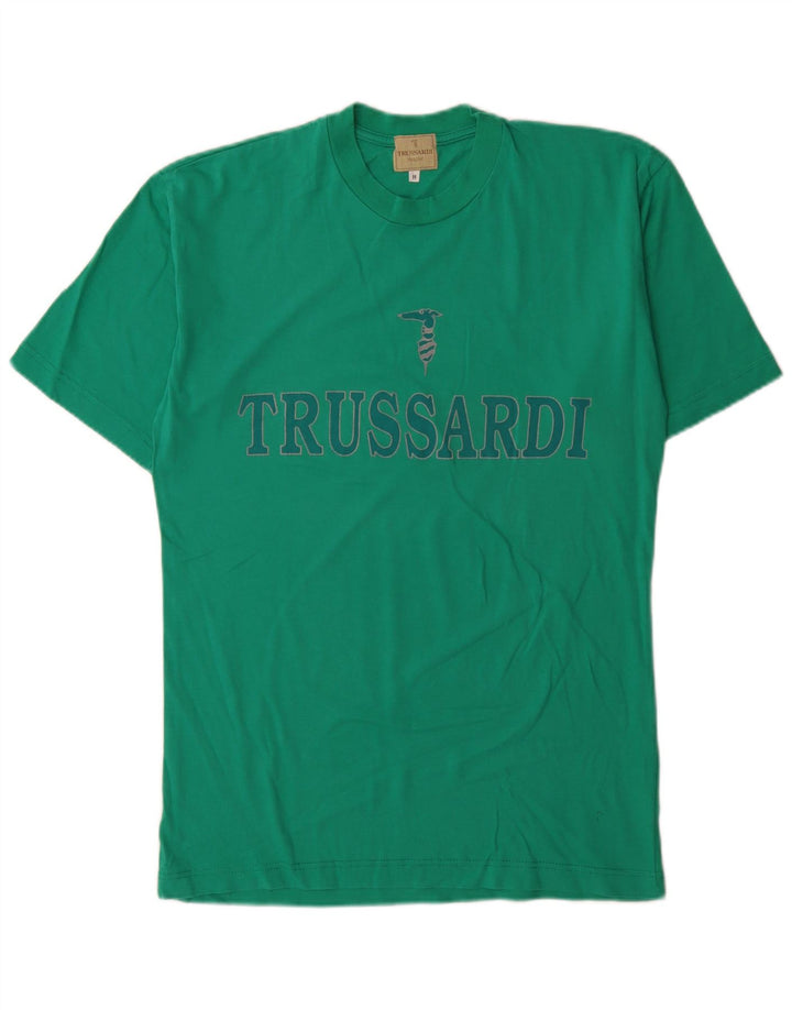 Trussardi Mens Graphic T-Shirt Top Medium Green Cotton