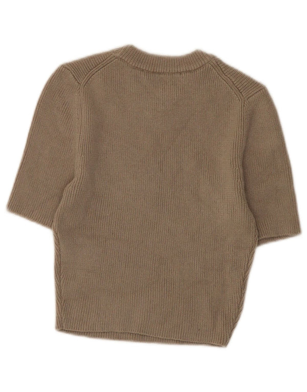 Zara Womens Crop Short Sleeve Boat Neck Jumper Sweater UK 8 Small Grey