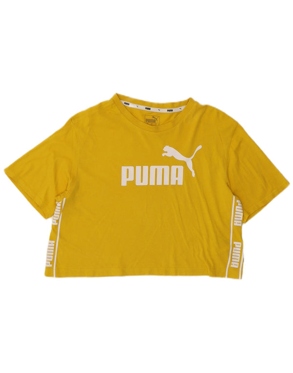 PUMA Womens Crop Oversized Graphic T-Shirt Top UK 10 Small Yellow Cotton