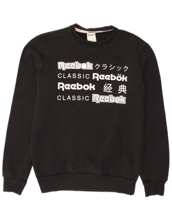Reebok Mens Graphic Sweatshirt Jumper Small Black Cotton