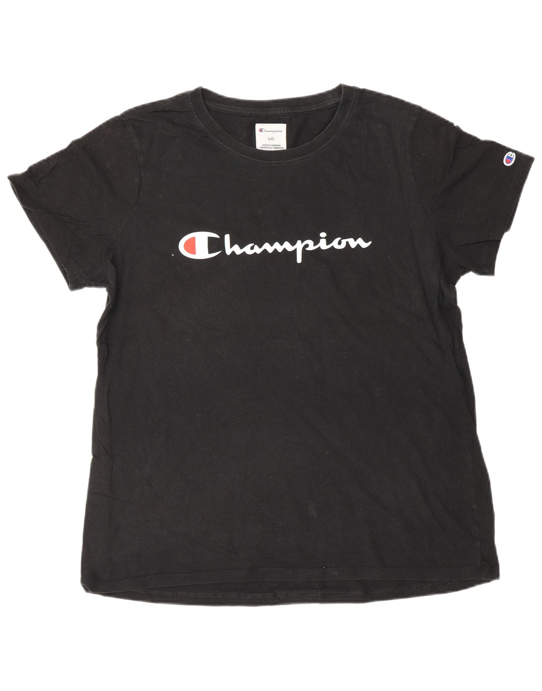 Champion Womens Graphic T-Shirt Top UK 16 Large Black Cotton