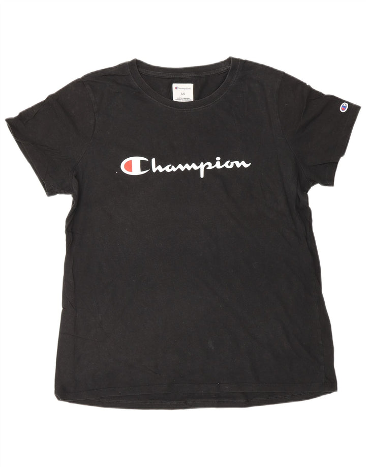Champion Womens Graphic T-Shirt Top UK 16 Large Black Cotton