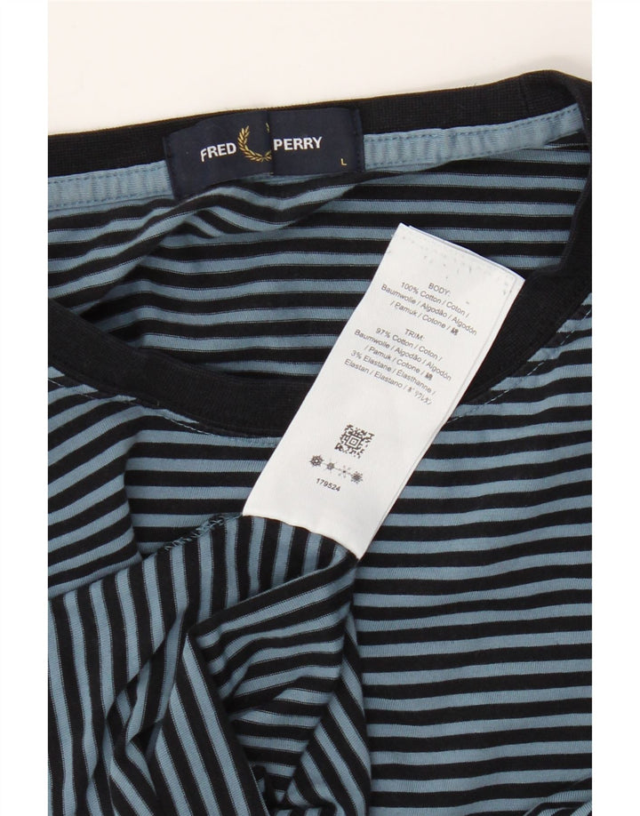 Fred Perry Mens T-Shirt Top Large Navy Blue Striped Cotton