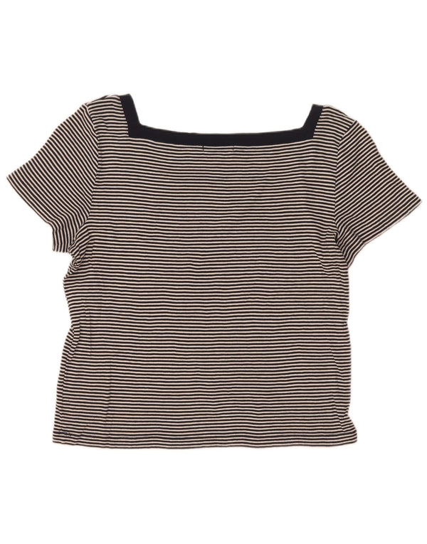 Chaps Womens T-Shirt Top UK 18 XL Black Pinstripe Cotton