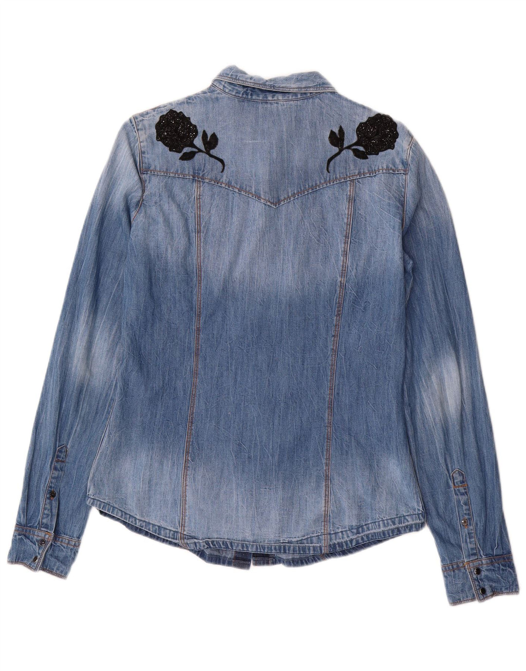 GUESS Womens Denim Shirt UK 14 Medium Blue Floral