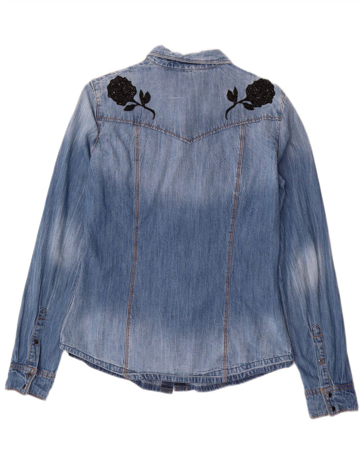 GUESS Womens Denim Shirt UK 14 Medium Blue Floral