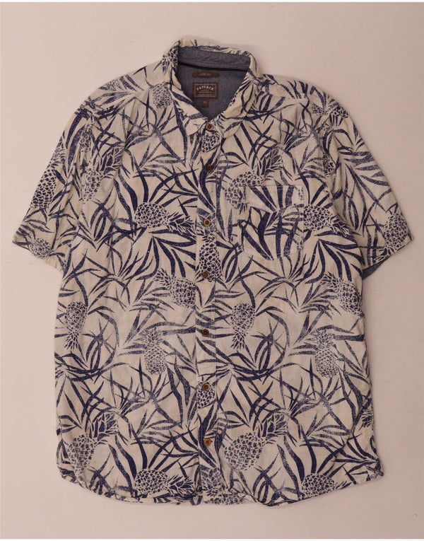 Fat Face Mens Short Sleeve Slim Fit Shirt XL White Floral Cotton
