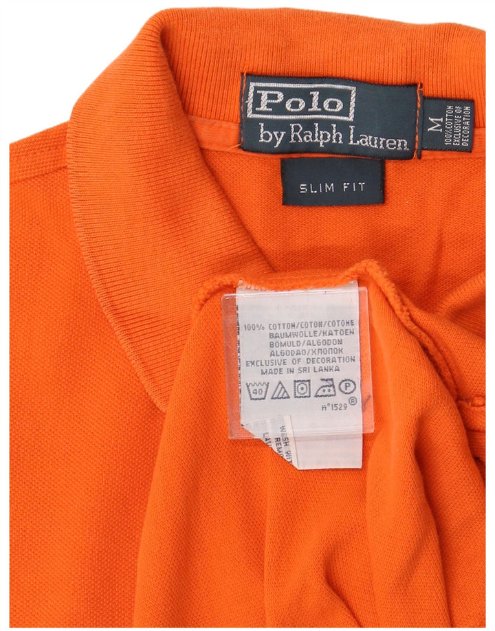 POLO RALPH LAUREN Mens Slim Fit Graphic Polo Shirt Medium Orange Cotton