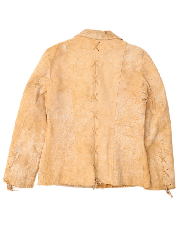 VINTAGE Womens Suede Jacket UK 12 Medium Beige Leather