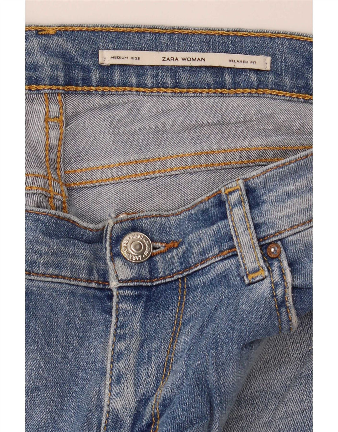 Zara Womens Mid Rise Distressed Relaxed Fit Denim Shorts Medium W30 Blue
