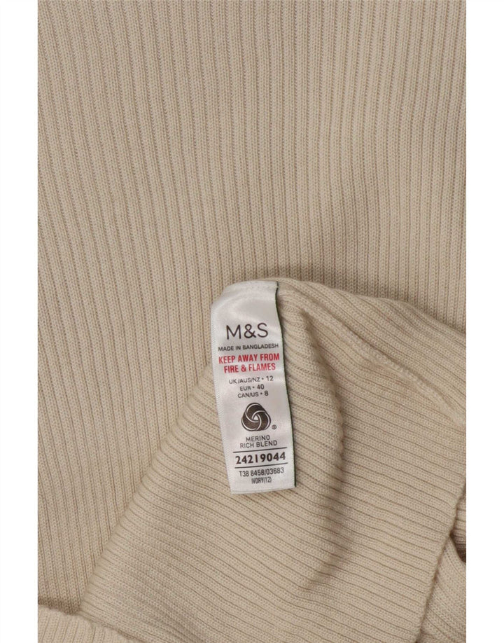 Marks & Spencer Womens Turtle Neck Jumper Sweater UK 12 Medium Beige Wool