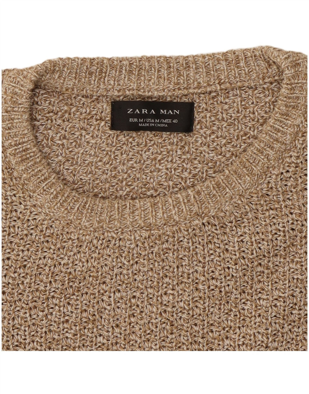 Zara Mens Crew Neck Jumper Sweater Medium Beige Flecked