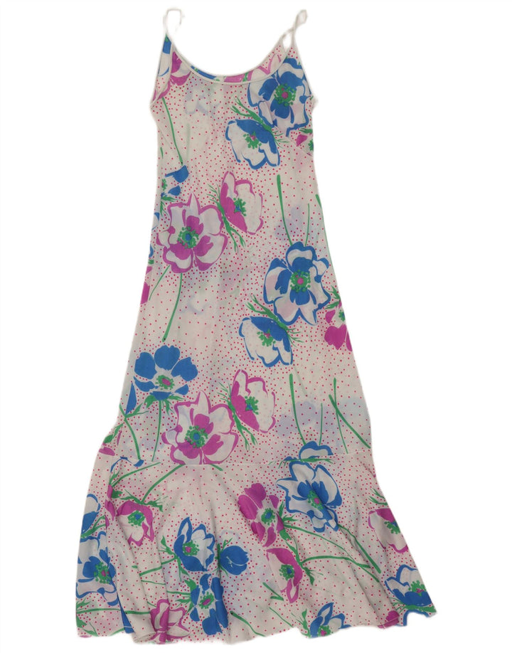 Vintage Womens See Through Maxi Dress UK 8 Small White Floral
