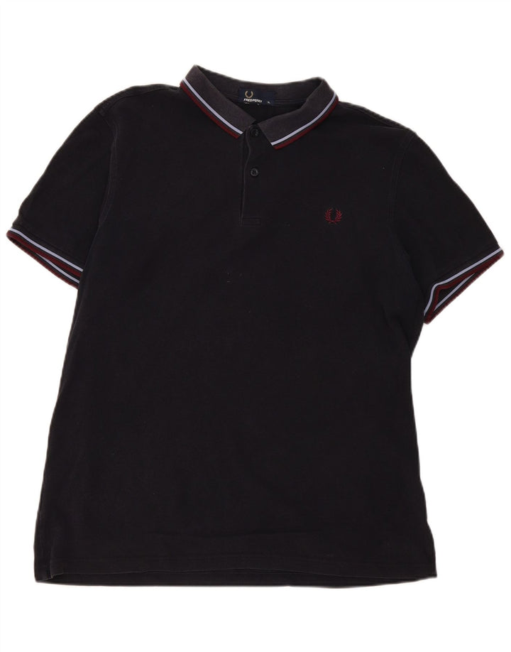 Fred Perry Mens Polo Shirt XL Navy Blue Striped