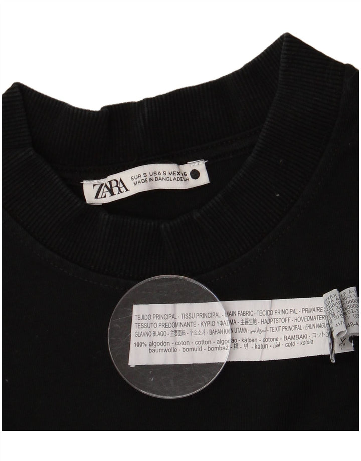 ZARA Womens T-Shirt Top UK 10 Small Black Cotton