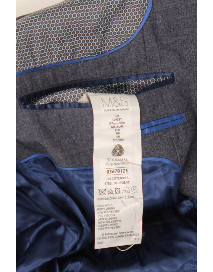 Marks & Spencer Mens 1 Button Blazer Jacket UK 38 Medium Blue Wool
