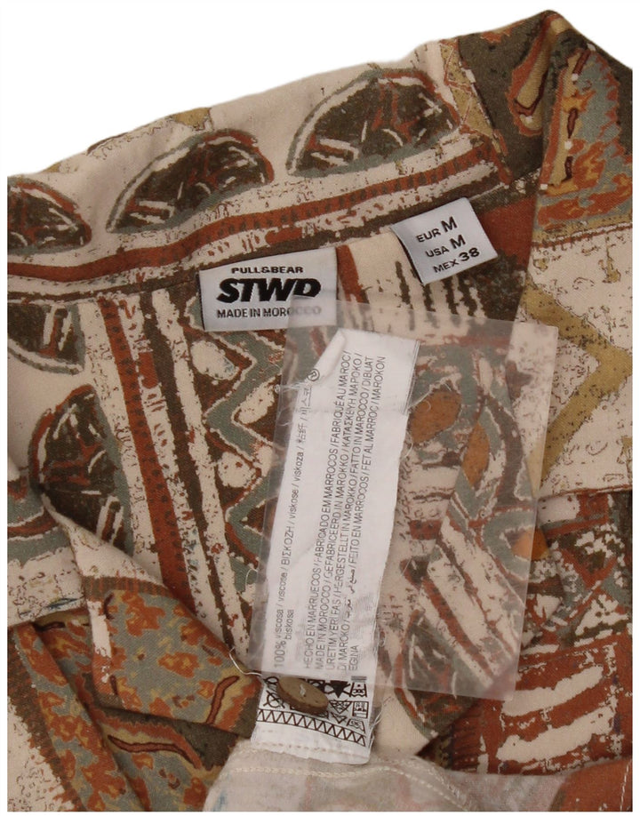 PULL & BEAR Mens Short Sleeve Shirt Size 38 Medium  Beige Patchwork