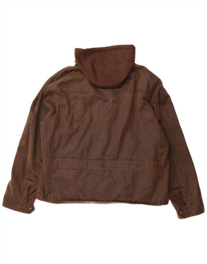 HARD ROCK CAFE Mens London Hooded Waxed Jacket UK 44 2XL Brown Cotton