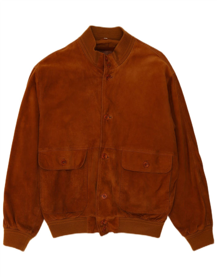 Vintage Mens Suede Bomber Jacket IT 54 2XL Brown Leather