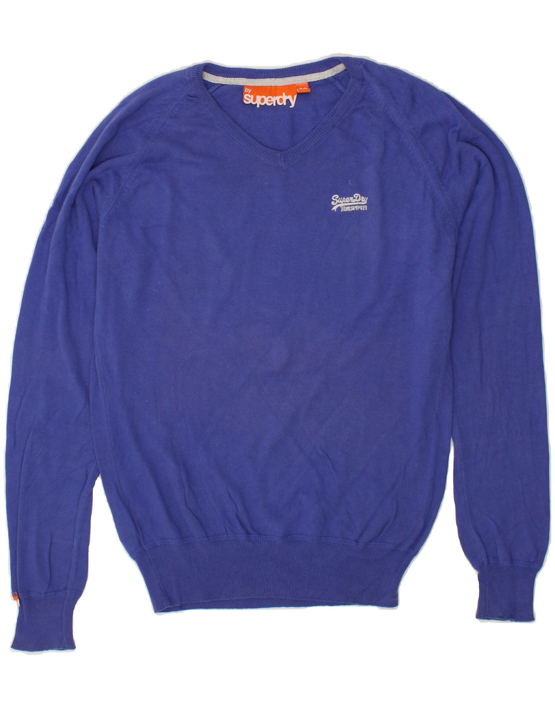 SUPERDRY Mens V-Neck Jumper Sweater Medium Blue Cotton Vintage Superdry and Second-Hand Superdry from Messina Hembry 