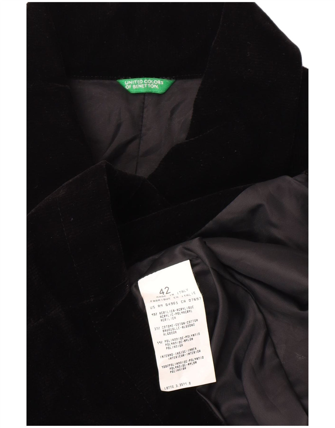 Benetton Womens Corduroy Jacket IT 42 Medium Black Acrylic