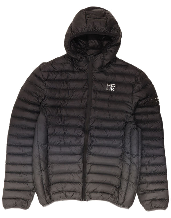 Fcuk Mens Hooded Padded Jacket UK 38 Medium Black Colourblock Polyester