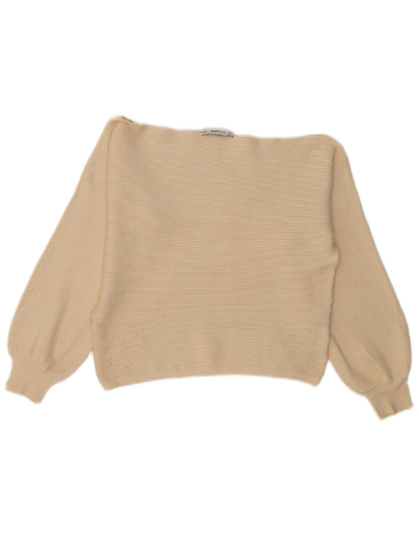Zara Womens Crop Boat Neck Jumper Sweater UK 16 Large Off White Viscose