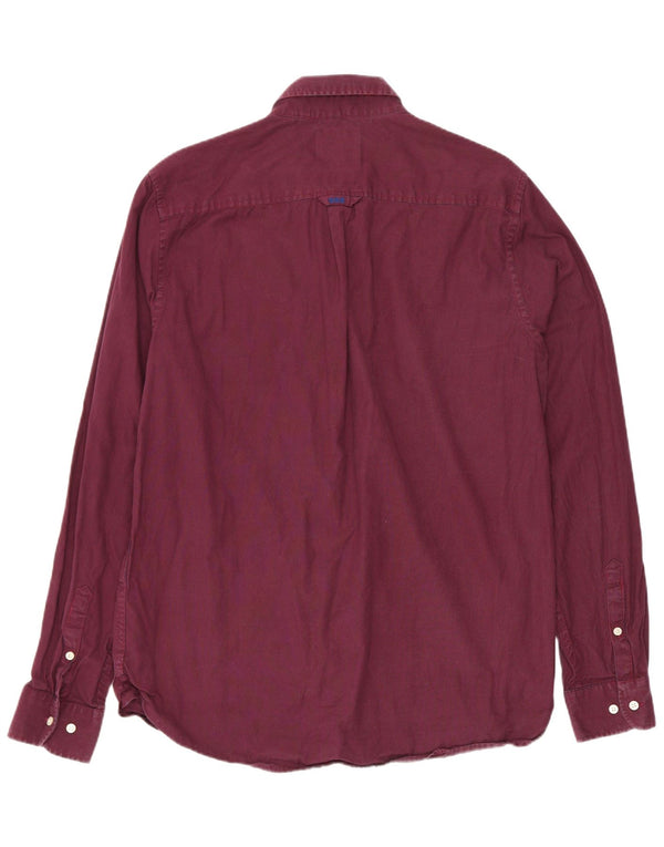Superdry Mens Shirt Large Burgundy Houndstooth Cotton