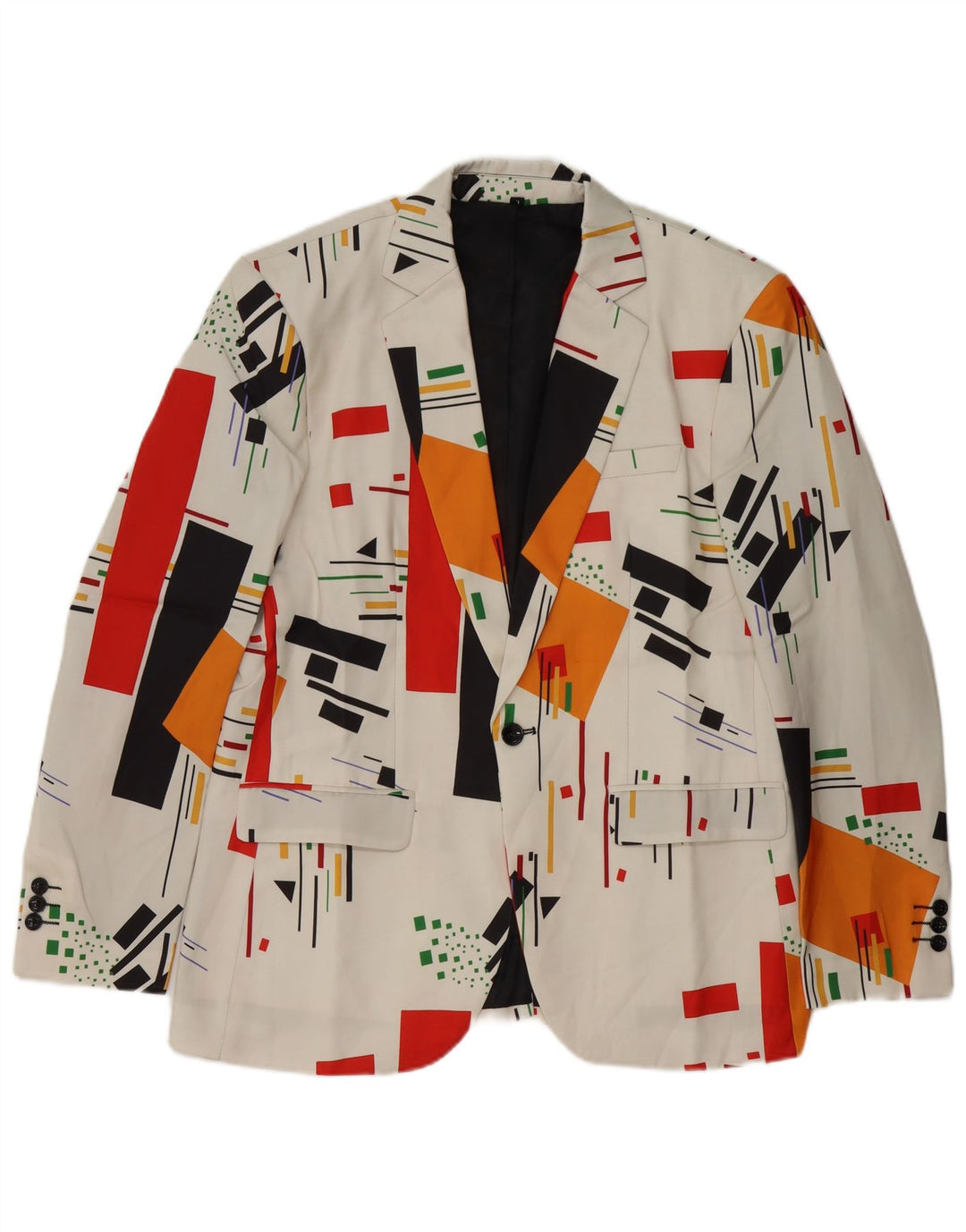 Vintage Mens 1 Button Blazer Jacket UK 40 Large White Geometric