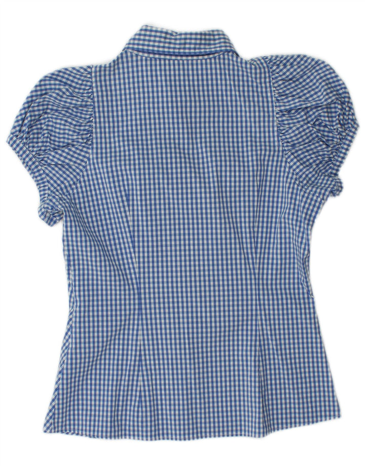 BENETTON Womens Short Sleeve Shirt Blouse UK 12 Medium Blue Gingham