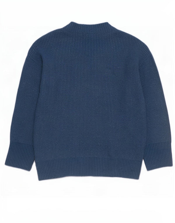 Zara Womens Oversized V-Neck Jumper Sweater UK 14 Medium Blue Polyester