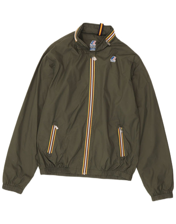 K-Way Mens Hooded Rain Jacket UK 40 Large Khaki Polyamide