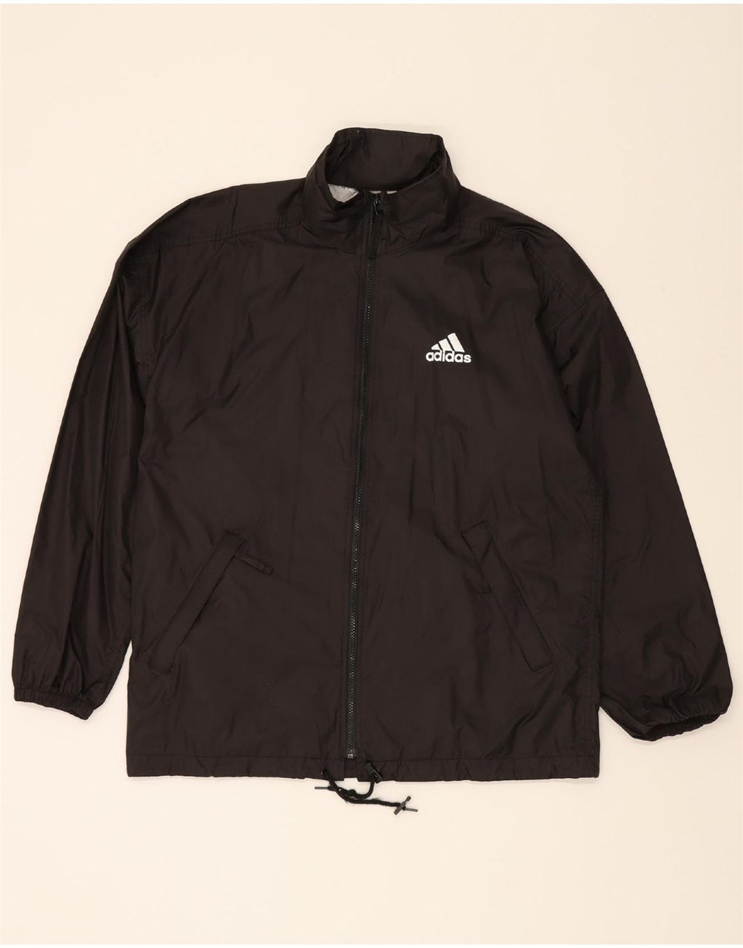 ADIDAS Mens Hooded Rain Jacket UK 36/38 Small Black Polyamide Vintage Adidas and Second-Hand Adidas from Messina Hembry 