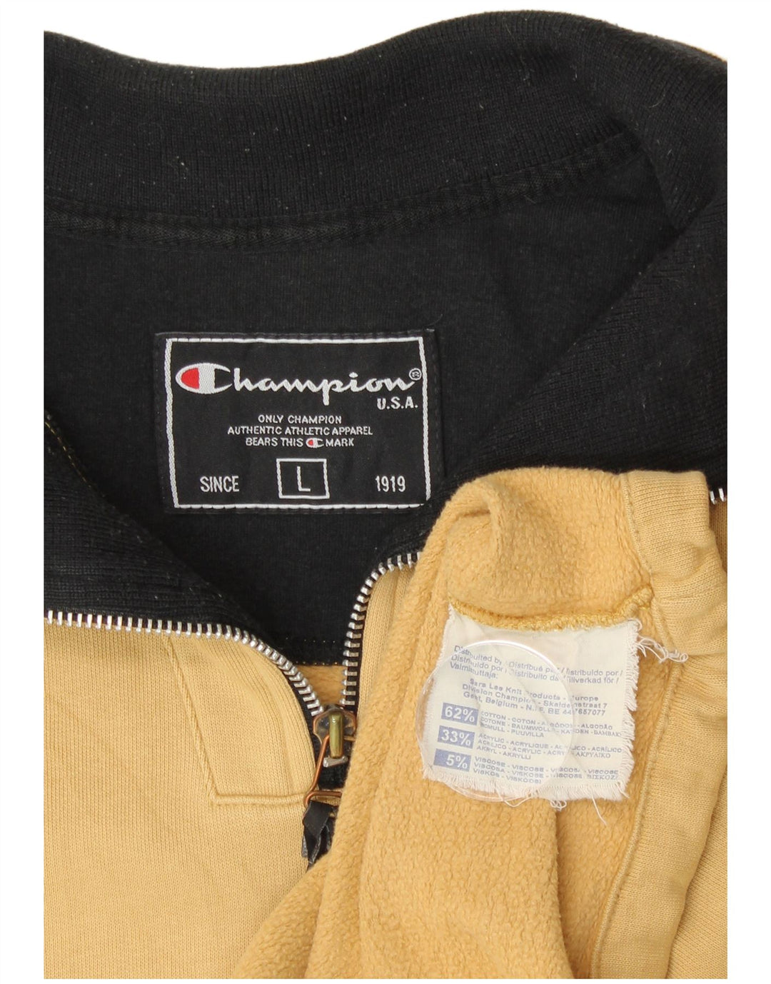 CHAMPION Mens Zip Neck Sweatshirt Jumper Large Beige Cotton