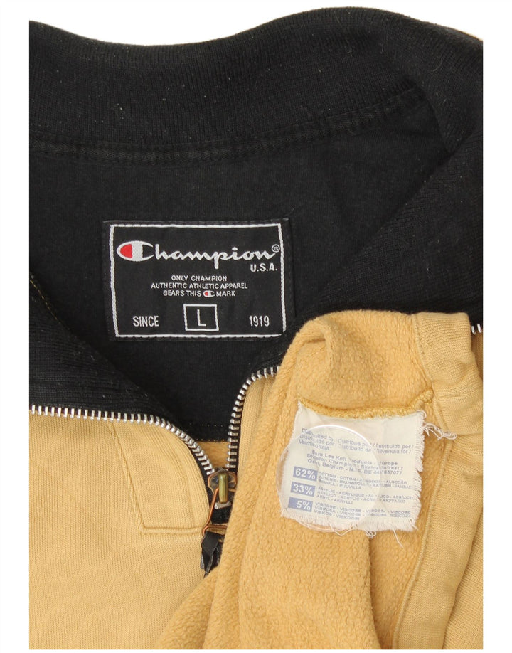 CHAMPION Mens Zip Neck Sweatshirt Jumper Large Beige Cotton