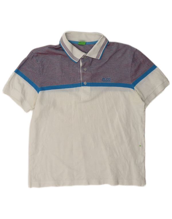 Hugo Boss Mens Polo Shirt Medium White Colourblock Cotton